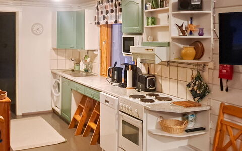 Pajalan Piilopirtti: Furniture, Kitchen, Interior Design, Wood, Countertop, Flooring, Major Appliance, Kitchen Appliance, Light Fixture, Cabinetry