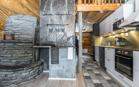 Juurakkopirtti: Wood, Flooring, Interior Design, Lighting, Ceiling, Floor, Furniture, Kitchen, Room, Apartment