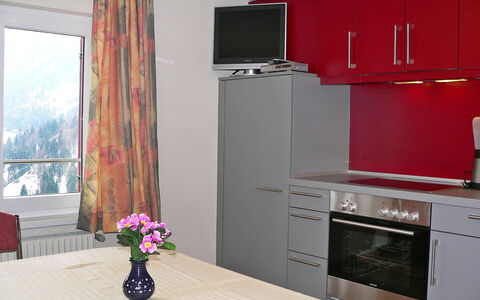 Elsa: Room, Kitchen, Property, Furniture, Countertop, Pink, Cabinetry, Interior Design, House, Building