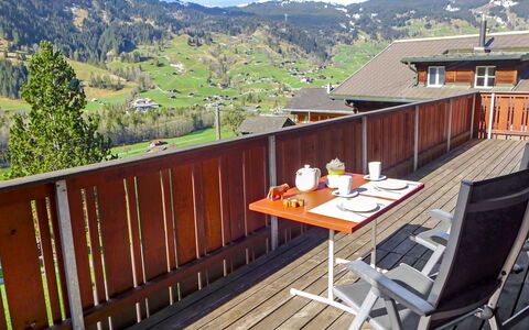 Chalet Ahornen: Sky, Furniture, Building, Cloud, Mountain, Table, Wood, Outdoor Furniture, Fence, Tree