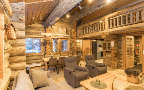 Rukasaukko: Wood, Ceiling, Interior Design, Home, Cottage, Log Cabin, Living Room, Resort, Wood Stain, Loft