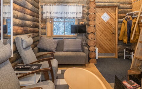 Saukkokumpu 3: Wood, Cottage, Log Cabin, Apartment, Wood Stain, Hardwood, Natural Material, Living Room, Chair, Lumber