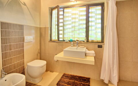 Villa Diletta: Bathroom, Room, Property, Interior Design, Plumbing Fixture, Building, Tile, Floor, Architecture, Daylighting