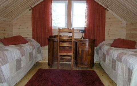 Puolukka: Flooring, Floor, Wood, Bedroom, Interior Design, Ceiling, Bed, Furniture, Room, Bed Sheet