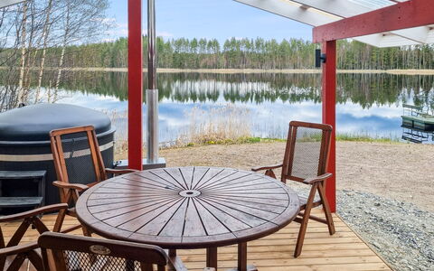 Minervahovi: Wood, Furniture, Outdoor Furniture, Outdoor Table, Shade, Chair, Deck, Porch, Hardwood, Wood Stain