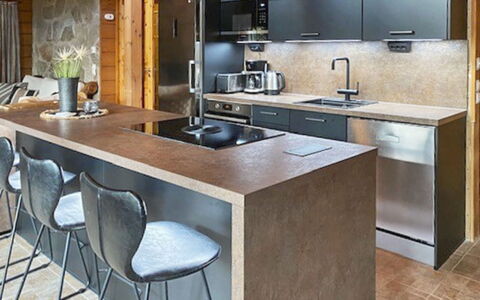 Tahkonbalju: Furniture, Countertop, Kitchen, Interior Design, Flooring, Cabinetry, Kitchen Appliance, Floor, Wood, Chair
