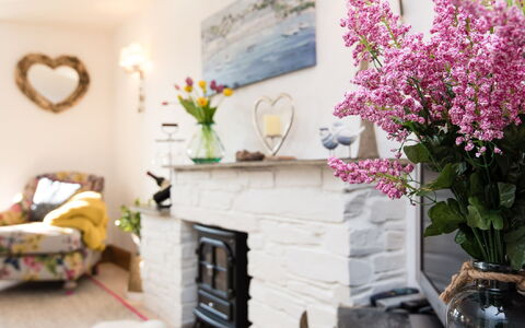 Thrift Cottage: Plant, Flower, Flowerpot, Picture Frame, Building, Houseplant, Interior Design, Wood, House, Living Room
