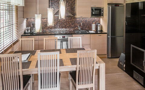 Villa Illi: Furniture, Interior Design, Flooring, Wood, Chair, Kitchen, Floor, Ceiling, Light Fixture, Lighting