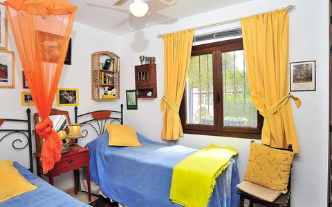 Mirada al Sol: Bed, Bedroom, Furniture, Room, Property, Interior Design, Bed Sheet, Yellow, Bed Frame, Orange
