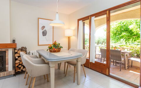 Mas Rovira 8: Furniture, Interior Design, Flooring, Table, Chair, Wood, Kitchen & Dining Room Table, Dining Room, Floor, Lighting
