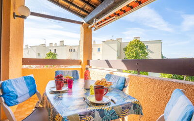 Saint Cyr sur Mer les Lecques 133: Table, Property, Furniture, Building, Plant, Sky, Chair, Azure, Shade, Outdoor Furniture