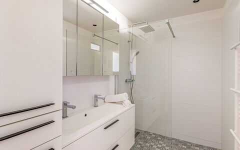 La Corniche: Cabinetry, Bathroom Cabinet, Mirror, Sink, Plumbing Fixture, Bathroom, Floor, Drawer, Flooring
