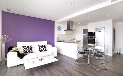 Los Lirios i 49.4: Interior Design, Room, Furniture, Property, Living Room, Floor, Laminate Flooring, Wood Flooring, Building, Purple