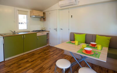 Camping Baško Polje 200.6: Room, Green, Furniture, Property, Interior Design, Floor, Wood Flooring, House, Building, Kitchen
