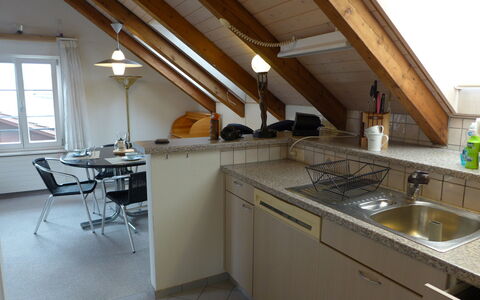 Altstadt Loft: Kitchen Sink, Cabinetry, Countertop, Furniture, Sink, Window, Tap, Building, Kitchen Stove, Plumbing Fixture