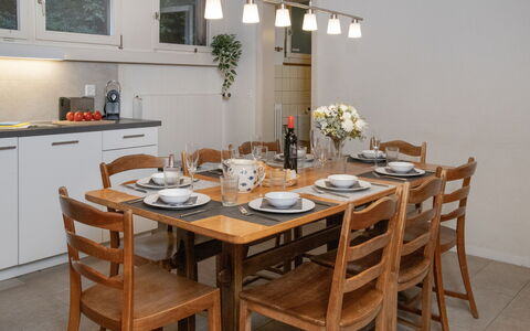 Wengen 24: Furniture, Dining Room, Table, Wood, Kitchen & Dining Room Table, Chair, Flooring, Interior Design, Tableware, Lighting