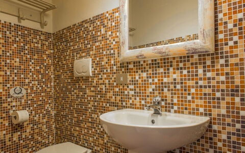 Casa delle Fiabe: Bathroom, Property, Room, Wall, Tile, Interior Design, Tap, Real Estate, Floor, Plumbing Fixture