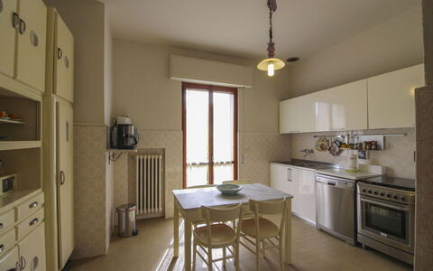 Villa Quattro Mori: Flooring, Wood, Interior Design, Furniture, Kitchen, Floor, Cabinetry, Countertop, Ceiling, Cupboard