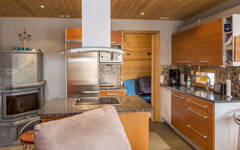 Syvärinkulta B: Furniture, Kitchen, Interior Design, Countertop, Flooring, Kitchen Appliance, Wood, Ceiling, Cabinetry, Chair