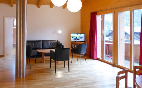 Chalet Almisgässli: Furniture, Table, Building, Chair, Couch, Wood, Interior Design, Houseplant, Architecture, Hall