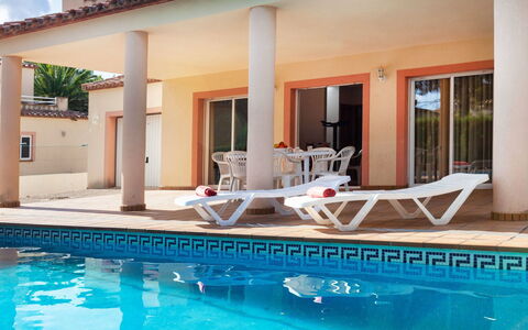 Villa Cala Nova B: Water, Property, Swimming Pool, Building, Furniture, White, Window, Azure, Sunlounger, Chair