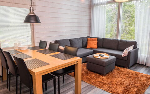 Villa Vuosseli C 2: Furniture, Interior Design, Flooring, Couch, Floor, Wood, Table, Wood Flooring, Living Room, Lighting