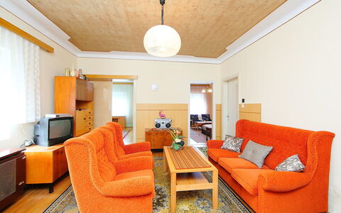 Peach: Room, Living Room, Orange, Furniture, Interior Design, Property, Building, Yellow, Ceiling, Suite
