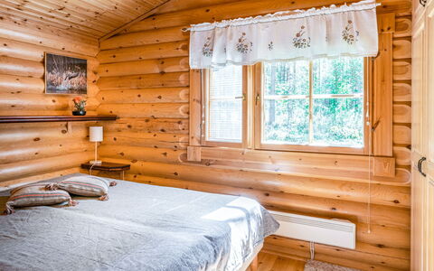 Koivukallio: Wood, Interior Design, Home, Ceiling, Furniture, Bedroom, Bed, Room, Log Cabin, Cottage