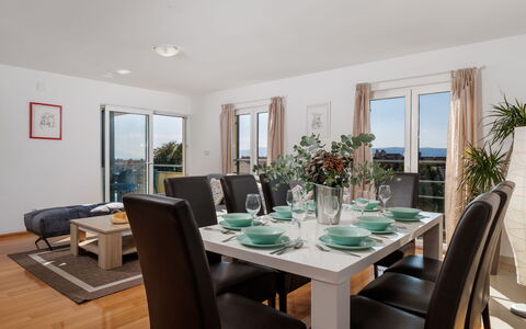 Novi Vinodolski 117: Furniture, Interior Design, Flooring, Table, Dining Room, Chair, Kitchen & Dining Room Table, Floor, Room, Ceiling