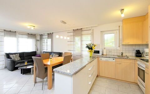 Sonnhalde B: Property, Room, Countertop, Furniture, Kitchen, Cabinetry, Building, Interior Design, Yellow, House