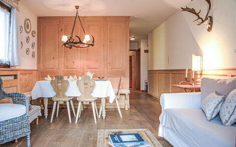 Chesa Tschierv Ii 30: Furniture, Table, Property, Blue, Wood, Window, Interior Design, Lighting, Building