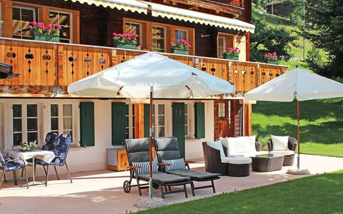 Chalet Jrene: Patio, Property, Building, House, Shade, Umbrella, Backyard, Home, Real Estate, Roof