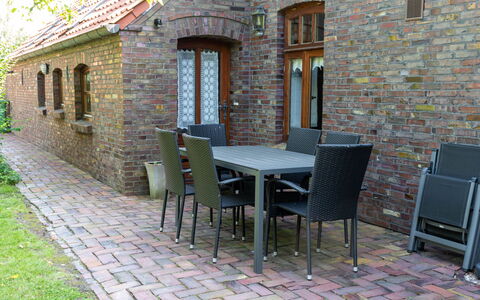 Krause: Furniture, Wall, Brick, Wood, Outdoor Furniture, Brickwork, Shrub, Chair, Outdoor Table, Garden