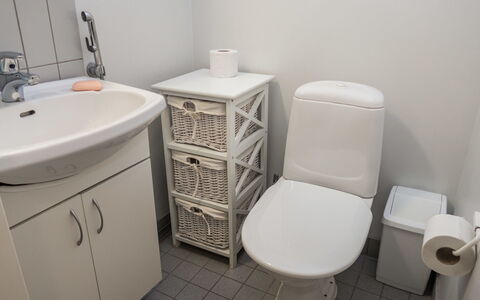 Karhunvartijan Linna B11: Toilet Seat, Plumbing Fixture, Toilet, Sink, Bathroom Sink, Bathroom, Flooring, Floor, Interior Design, Plumbing
