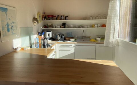 Chalet Weitblick: Cabinetry, Furniture, Countertop, Building, Table, Wood, Kitchen, Interior Design, Floor, Flooring