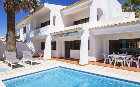 Galé 600M from the Beach: Water, Sky, Building, Property, White, Azure, Swimming Pool, Chair, Tree, House