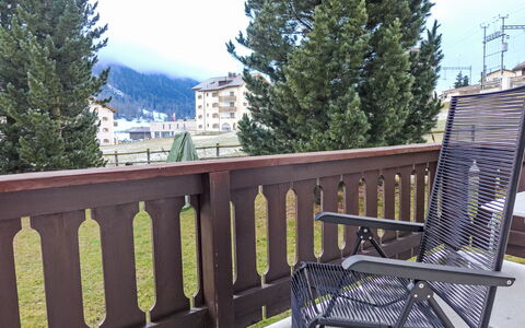 Chesa Vuorcha: Furniture, Outdoor Furniture, Balcony, Chair, Porch, Baluster, Fence, Handrail, Larch