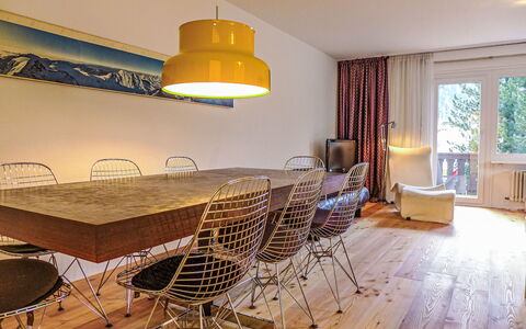 Chesa Vuorcha: Furniture, Table, Property, Window, Wood, Chair, Interior Design, Lighting, Floor, Flooring