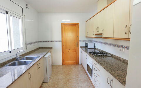 Villa Sant Jordi: Cabinetry, Kitchen Sink, Sink, Tap, Property, Countertop, Furniture, Building, Window, Kitchen