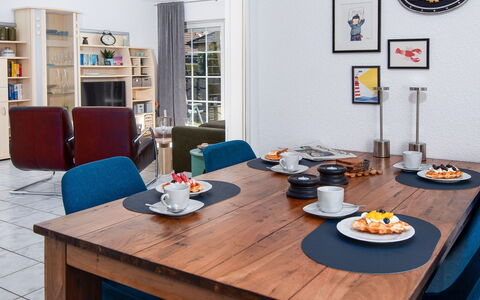 Norddeich 764: Furniture, Interior Design, Table, Dining Room, Flooring, Chair, Kitchen & Dining Room Table, Wood, Tableware, Room