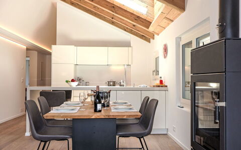 Zermatt 654: Furniture, Interior Design, Flooring, Kitchen, Wood, Ceiling, Countertop, Light Fixture, Chair, Floor