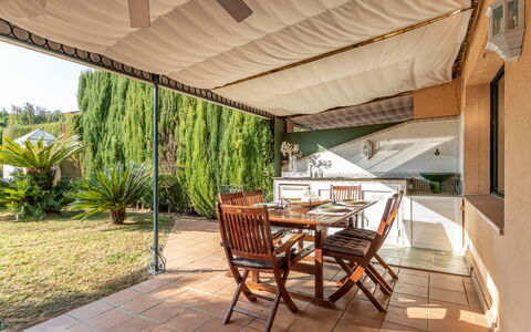 Acacies: Furniture, Plant, Table, Chair, Shade, Building, Outdoor Furniture, Wood, Architecture, Tree