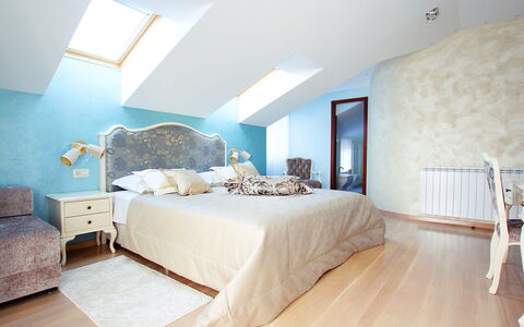 Villa Mustra: Bedroom, Room, Furniture, Interior Design, Property, Ceiling, Wall, Floor, Bed, Bed Frame