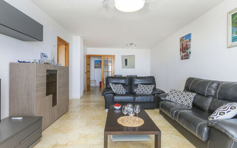 Blanes Playa: Flooring, Furniture, Interior Design, Floor, Wood, Ceiling, Room, Apartment, Living Room, Couch