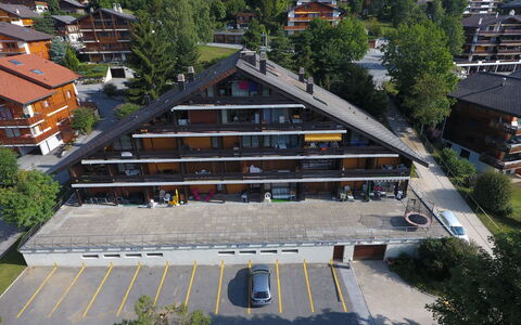 Ovronnaz 502: Plant, Building, Car, Infrastructure, Tree, Window, Road Surface, Slope, Urban Design, Vehicle