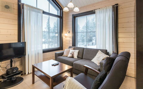 Sointuilevi 2 D 13: Wood, Home, Furniture, Cottage, Hardwood, Wood Stain, Log Cabin, Living Room, Wood Flooring, Light Fixture