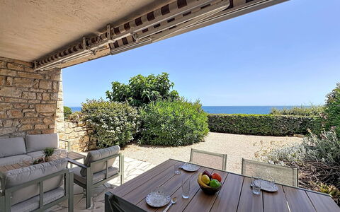 Les Maures de L'Esterel: Furniture, Outdoor Furniture, Chair, Shade, Outdoor Table, Estate, Balcony, Resort, Landscaping, Eco Hotel