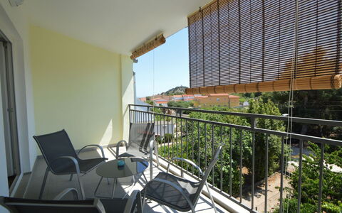 Vodice Tribunj 124: Furniture, Property, Comfort, Azure, Wood, Textile, Building, Interior Design, Bed Frame, Bed