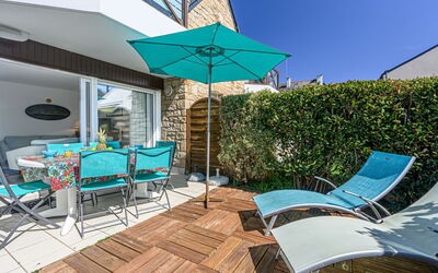 Carnac 182: Furniture, Outdoor Furniture, Chair, Outdoor Table, Shade, Eco Hotel, Patio, Umbrella, Swimming Pool, Houseplant