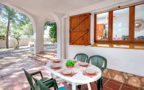 Villa Pinos: Table, Furniture, Property, Window, Plant, Chair, Green, Wood, Interior Design, Lighting